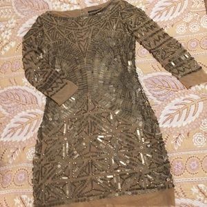 Tadashi Shoji Bronze Metal Paillette Dress